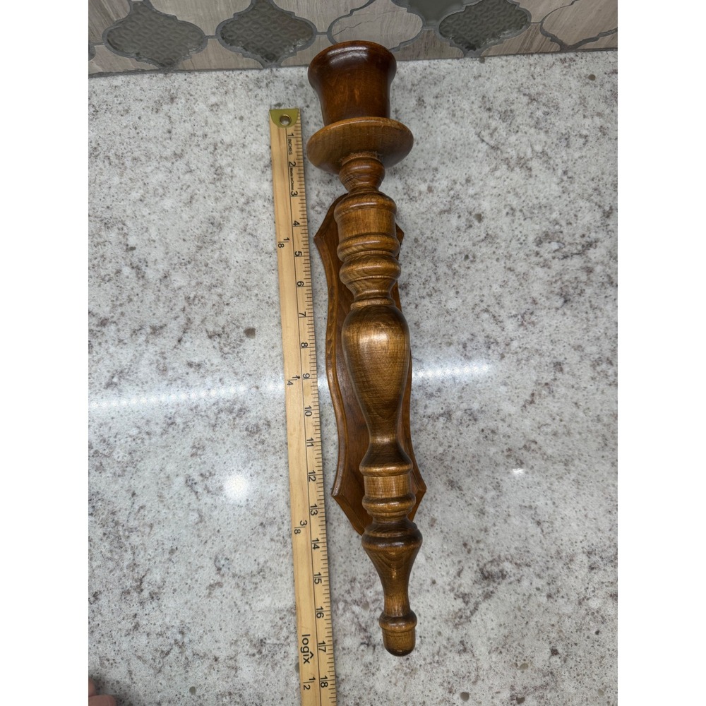 Vintage Wooden Wall Sconce Candle Holder Spindle Style Traditional Brown 16 Inch